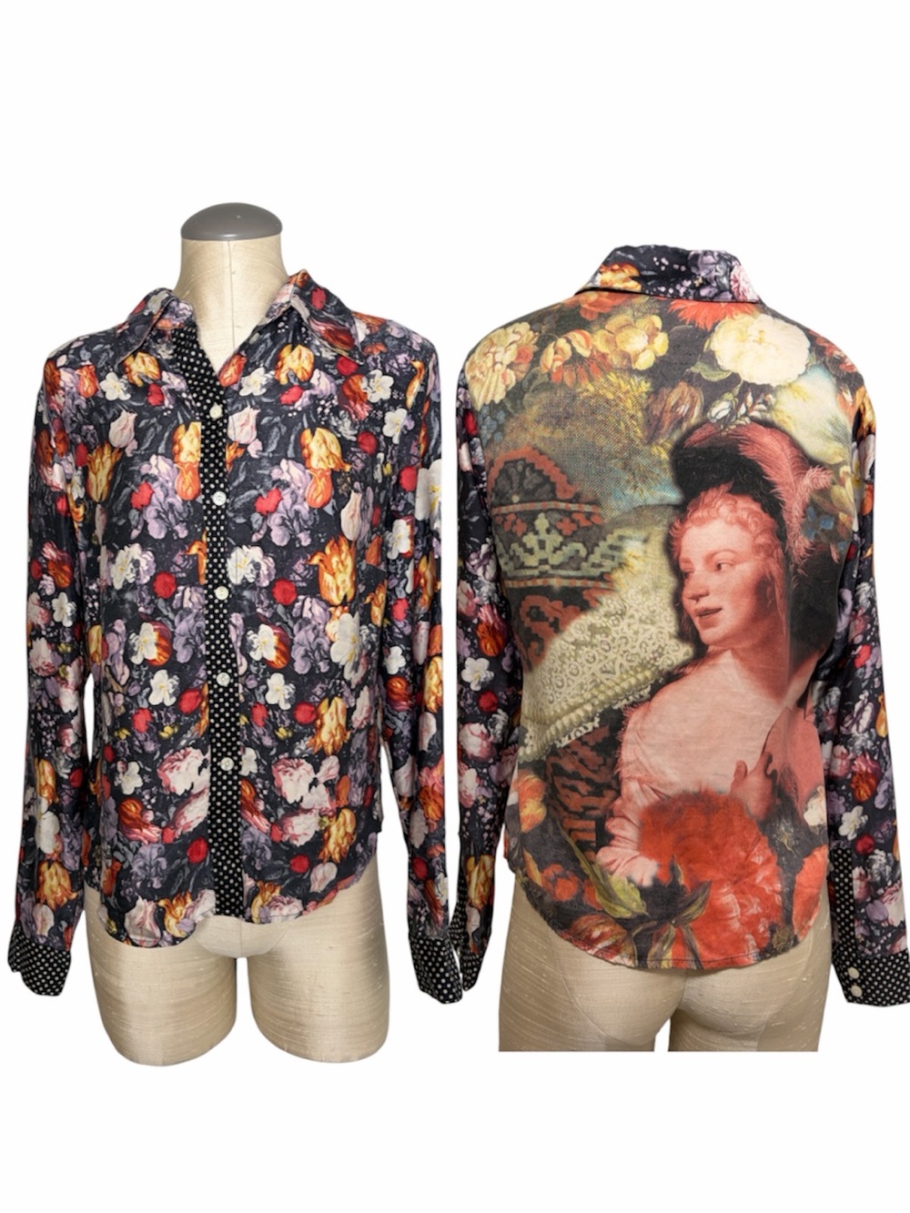 Oilily Silk Allegory Art to Wear Floral Button Front Blouse Size 40 M/L